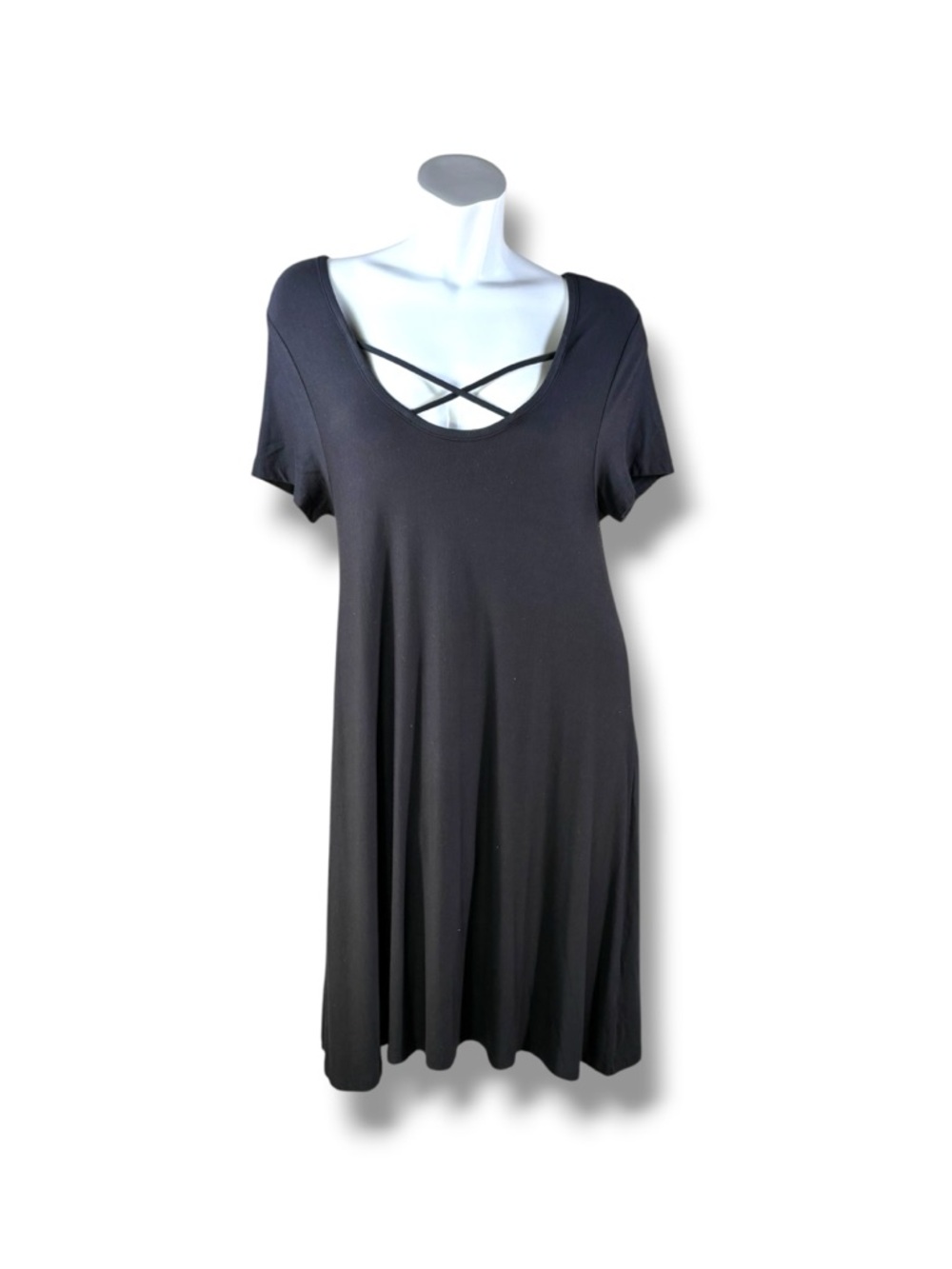 Philosophy Black Super Soft Criss Cross Bodice Short Sleeve Midi Dress Size XL